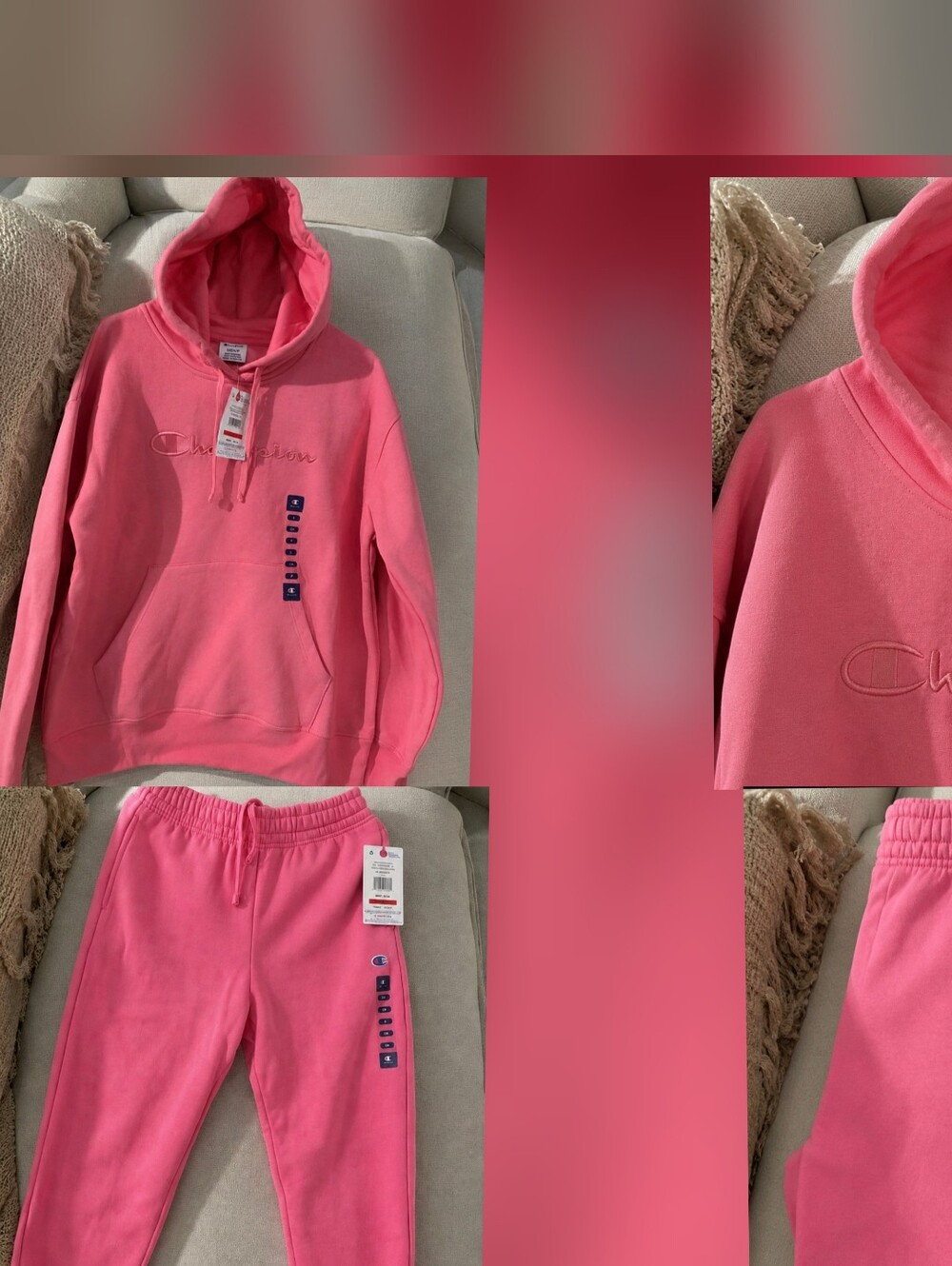 📍FULL SET! Champion Pink Embroidered Logo Hoodie & Pants